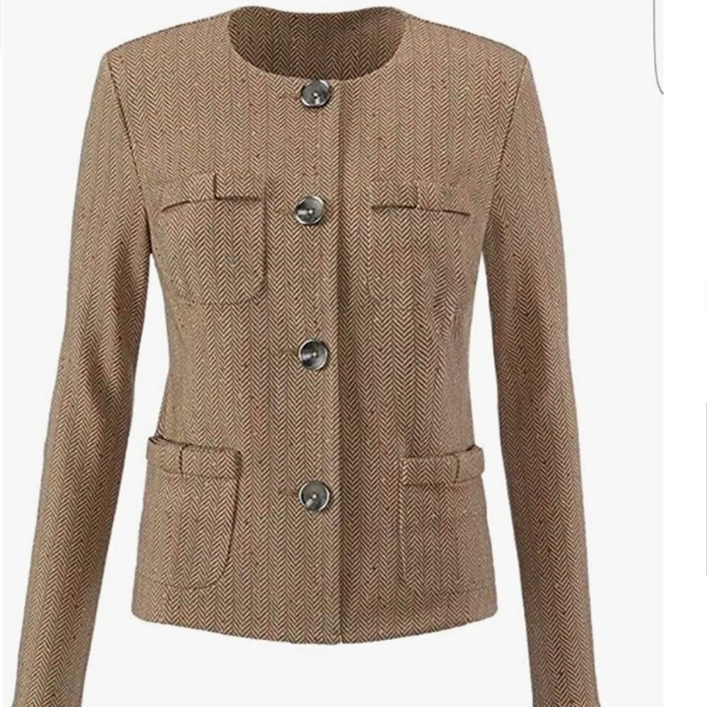 CAbi Brown Herringbone Suit Jacket